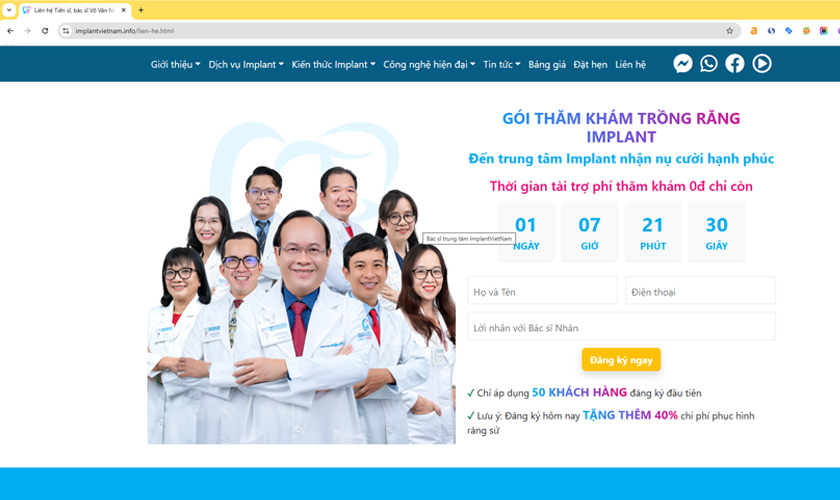 Khách hàng có thể trực tiếp đăng ký đặt hẹn tên website Implant Việt Nam